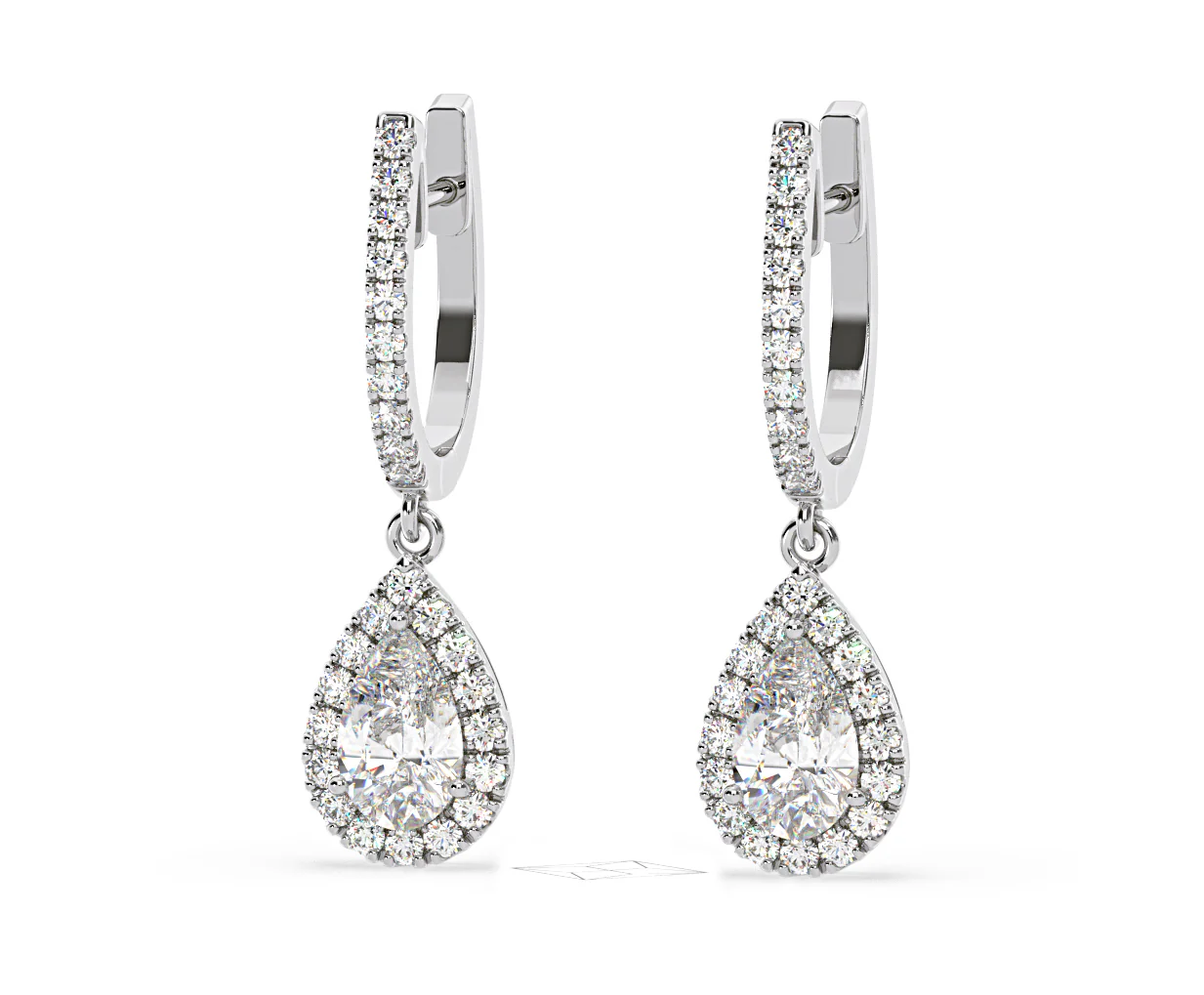 Diana Pear Lab Diamond Halo Drop Earrings 2.60ct in 18K White Gold F/VS1 - Image 10