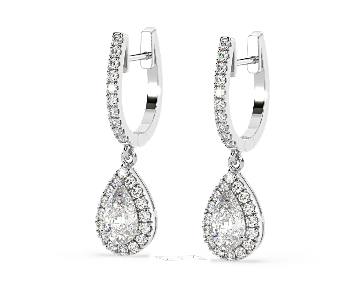 Diana Pear Lab Diamond Halo Drop Earrings 2.60ct in 18K White Gold F/VS1 - Image 13