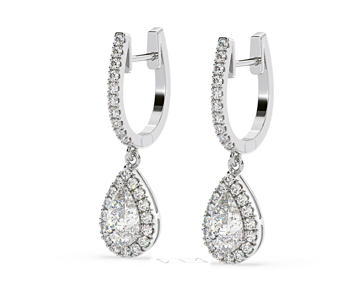Diana Pear Lab Diamond Halo Drop Earrings 2.60ct in 18K White Gold F/VS1 - Image 14