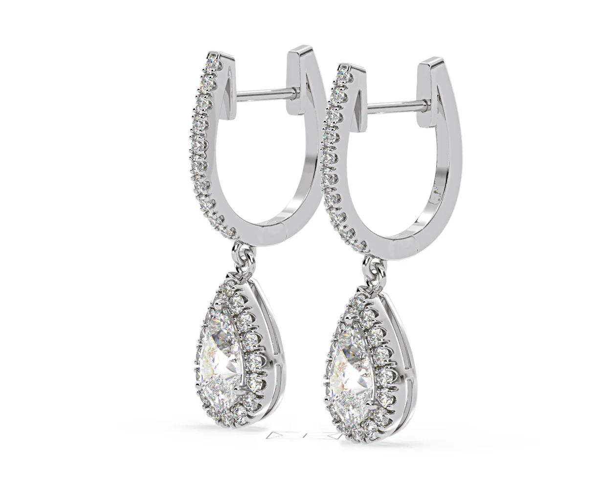 Diana Pear Lab Diamond Halo Drop Earrings 2.60ct in 18K White Gold F/VS1 - Image 18