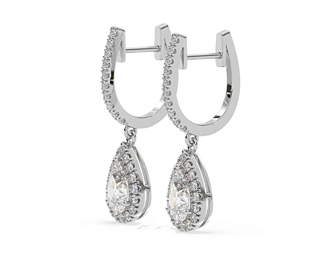 Diana Pear Lab Diamond Halo Drop Earrings 2.60ct in 18K White Gold F/VS1 - Image 19