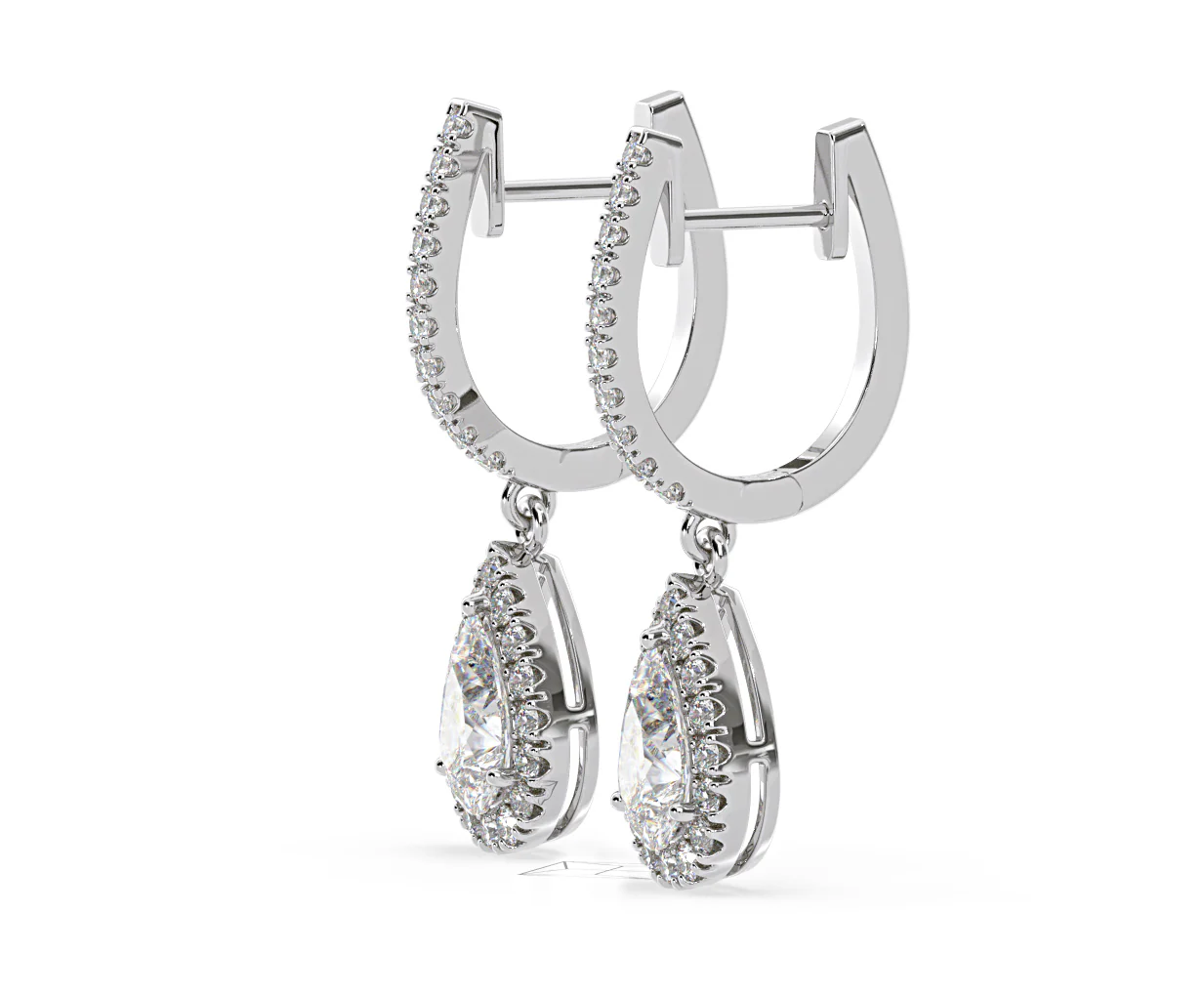 Diana Pear Lab Diamond Halo Drop Earrings 2.60ct in 18K White Gold F/VS1 - Image 21
