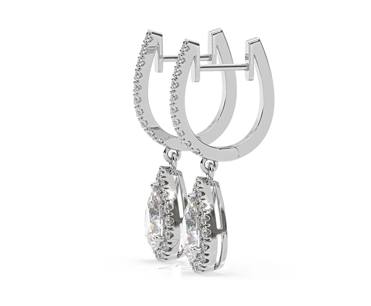 Diana Pear Lab Diamond Halo Drop Earrings 2.60ct in 18K White Gold F/VS1 - Image 23