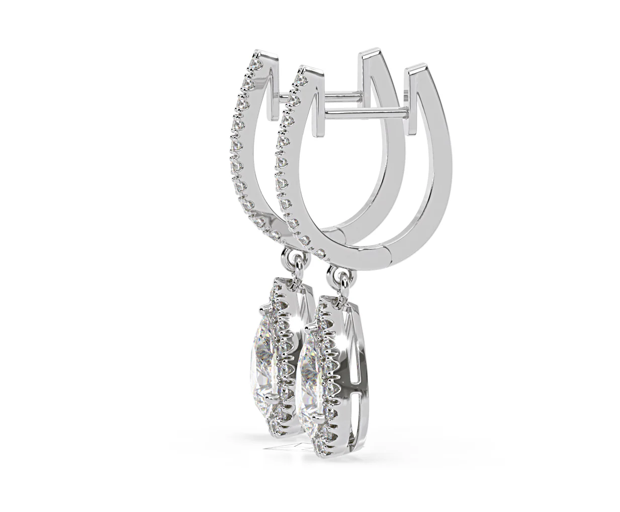 Diana Pear Lab Diamond Halo Drop Earrings 2.60ct in 18K White Gold F/VS1 - Image 24