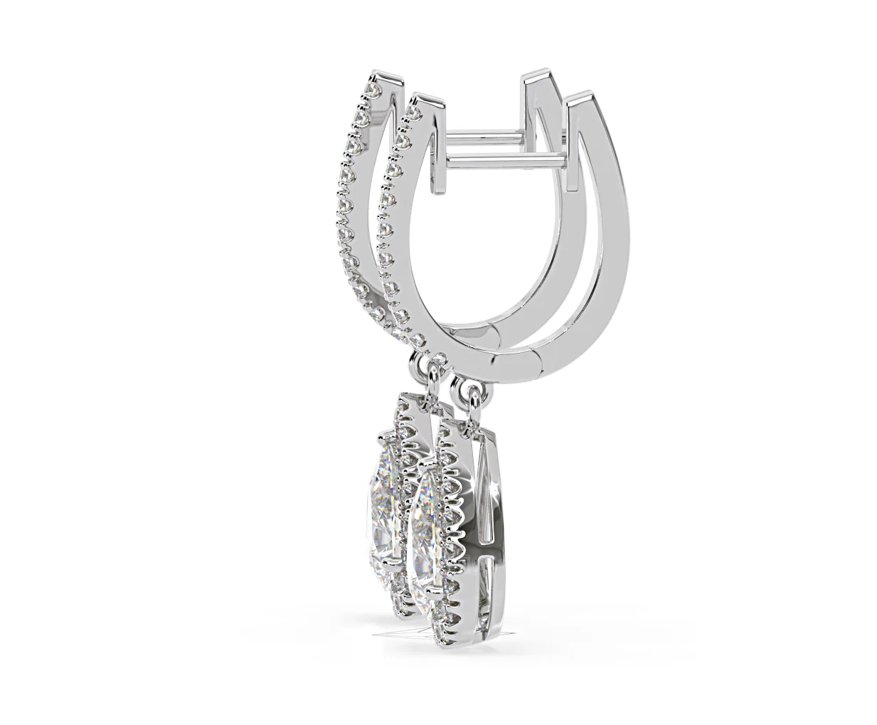 Diana Pear Lab Diamond Halo Drop Earrings 2.60ct in 18K White Gold F/VS1 - Image 25