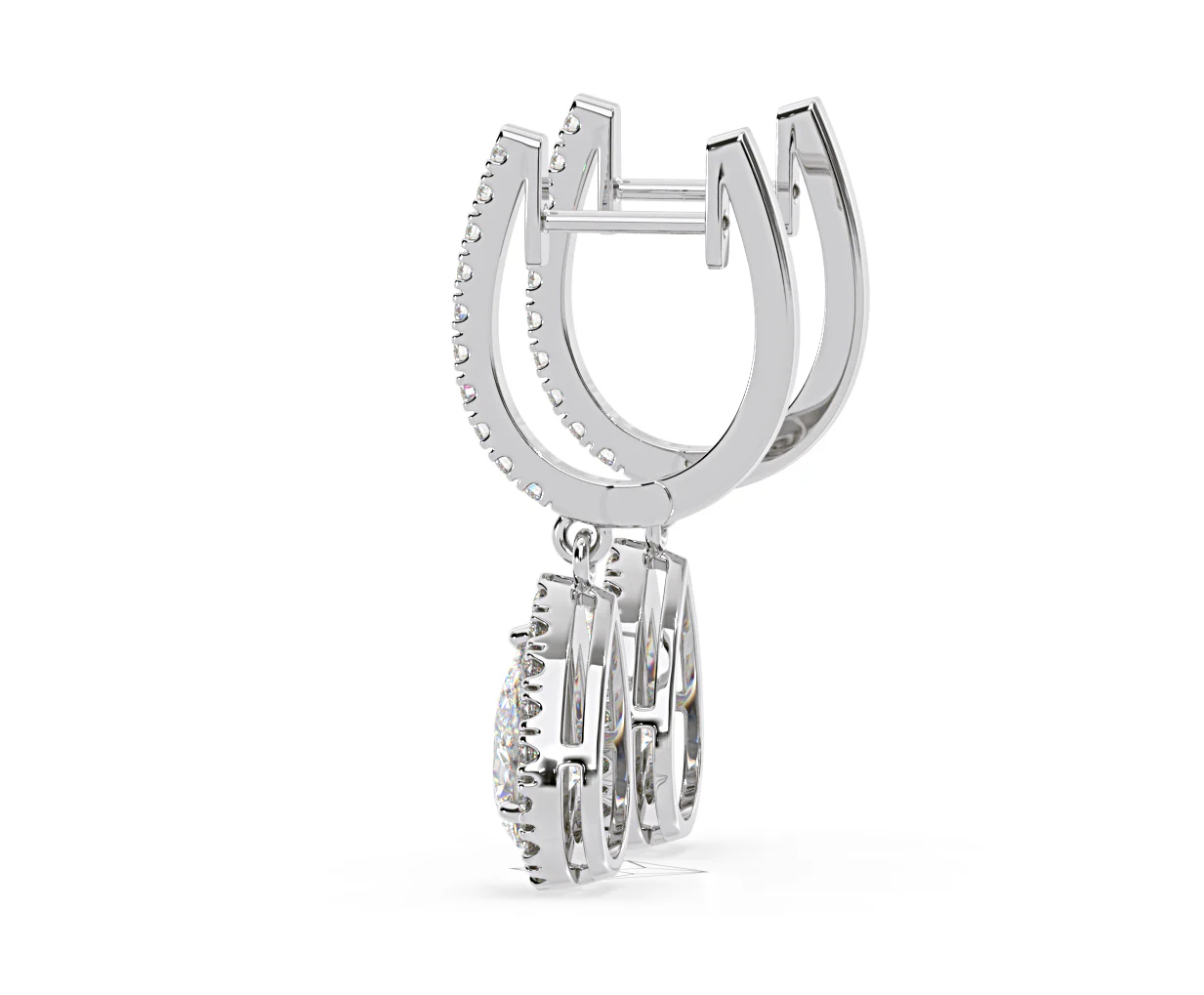 Diana Pear Lab Diamond Halo Drop Earrings 2.60ct in 18K White Gold F/VS1 - Image 29