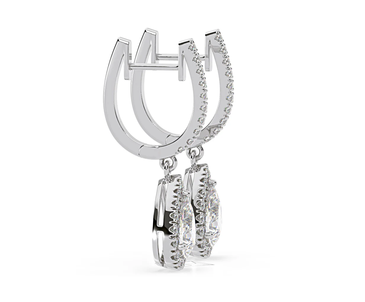 Diana Pear Lab Diamond Halo Drop Earrings 2.60ct in 18K White Gold F/VS1 - Image 69