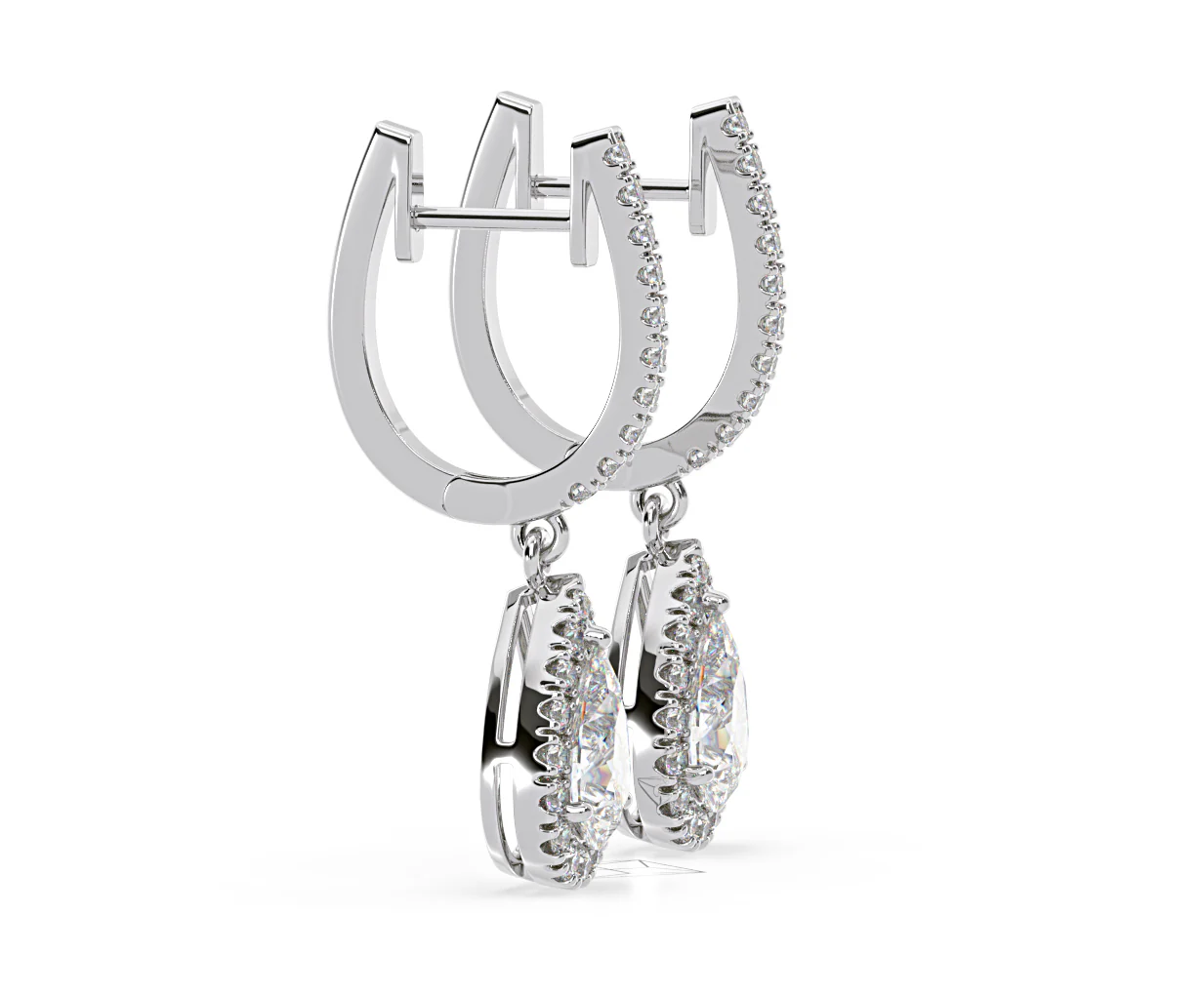 Diana Pear Lab Diamond Halo Drop Earrings 2.60ct in 18K White Gold F/VS1 - Image 70