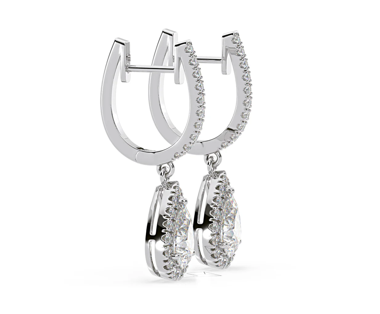 Diana Pear Lab Diamond Halo Drop Earrings 2.60ct in 18K White Gold F/VS1 - Image 71