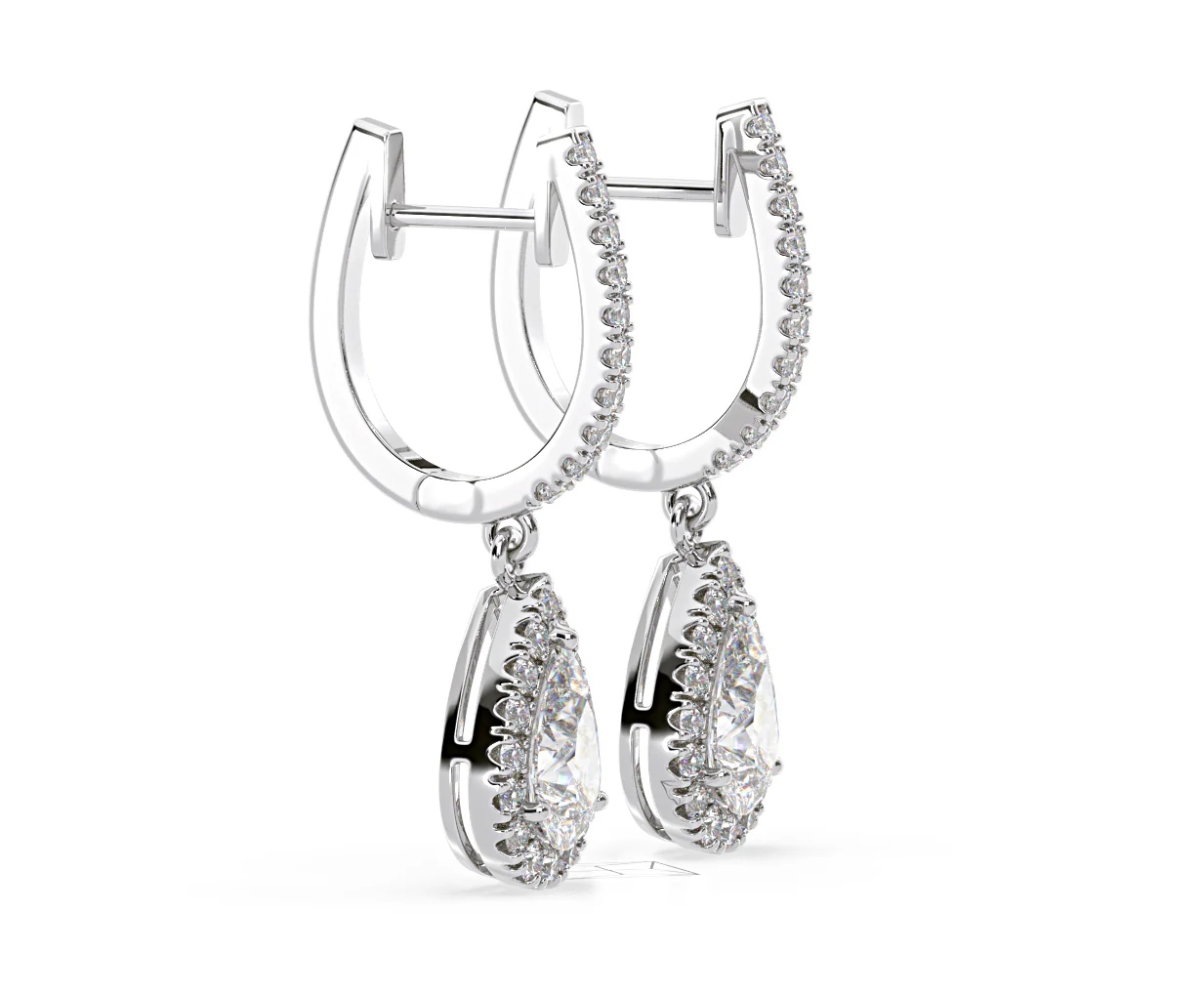 Diana Pear Lab Diamond Halo Drop Earrings 2.60ct in 18K White Gold F/VS1 - Image 72