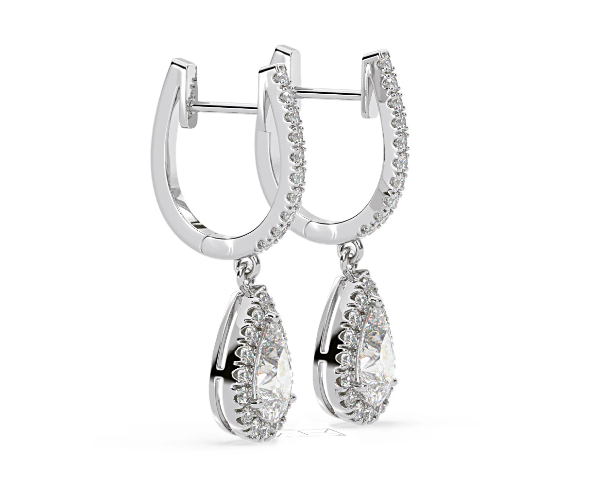 Diana Pear Lab Diamond Halo Drop Earrings 2.60ct in 18K White Gold F/VS1 - Image 73
