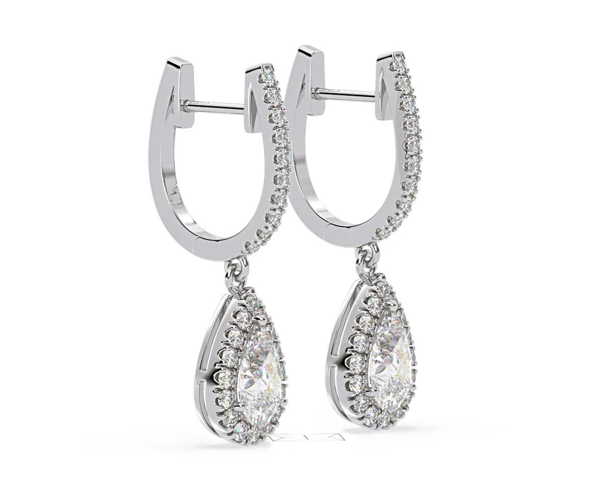 Diana Pear Lab Diamond Halo Drop Earrings 2.60ct in 18K White Gold F/VS1 - Image 75