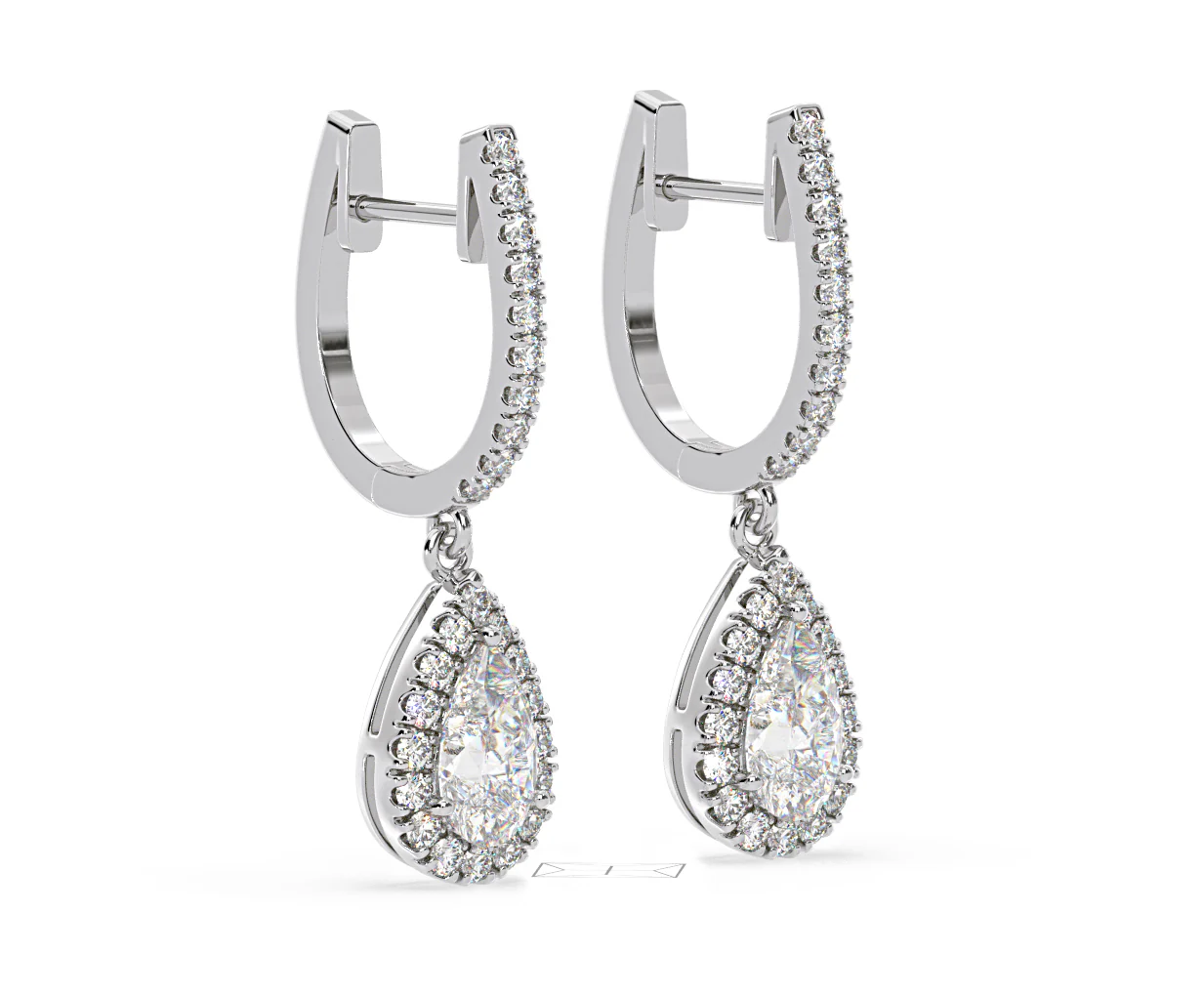 Diana Pear Lab Diamond Halo Drop Earrings 2.60ct in 18K White Gold F/VS1 - Image 77