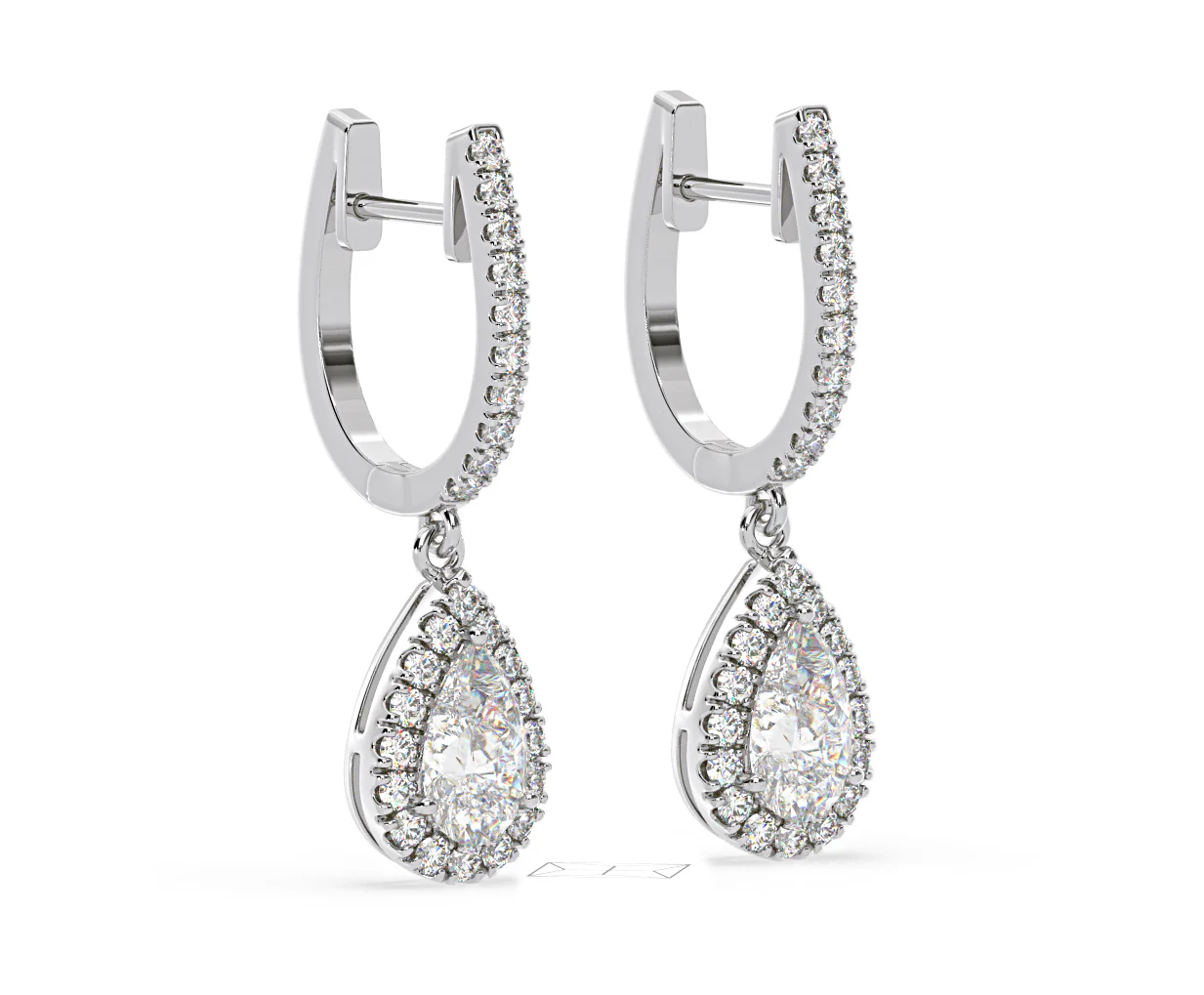 Diana Pear Lab Diamond Halo Drop Earrings 2.60ct in 18K White Gold F/VS1 - Image 78