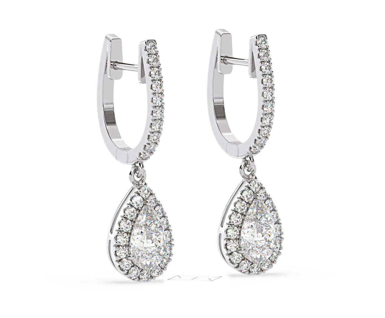 Diana Pear Lab Diamond Halo Drop Earrings 2.60ct in 18K White Gold F/VS1 - Image 79
