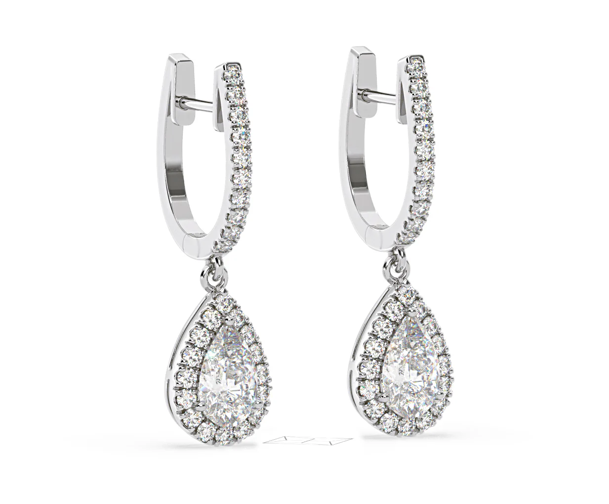 Diana Pear Lab Diamond Halo Drop Earrings 2.60ct in 18K White Gold F/VS1 - Image 80