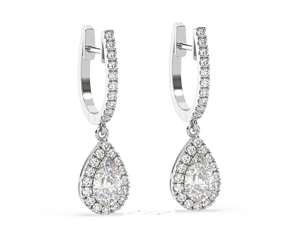 Diana Pear Lab Diamond Halo Drop Earrings 2.60ct in 18K White Gold F/VS1 - Image 81