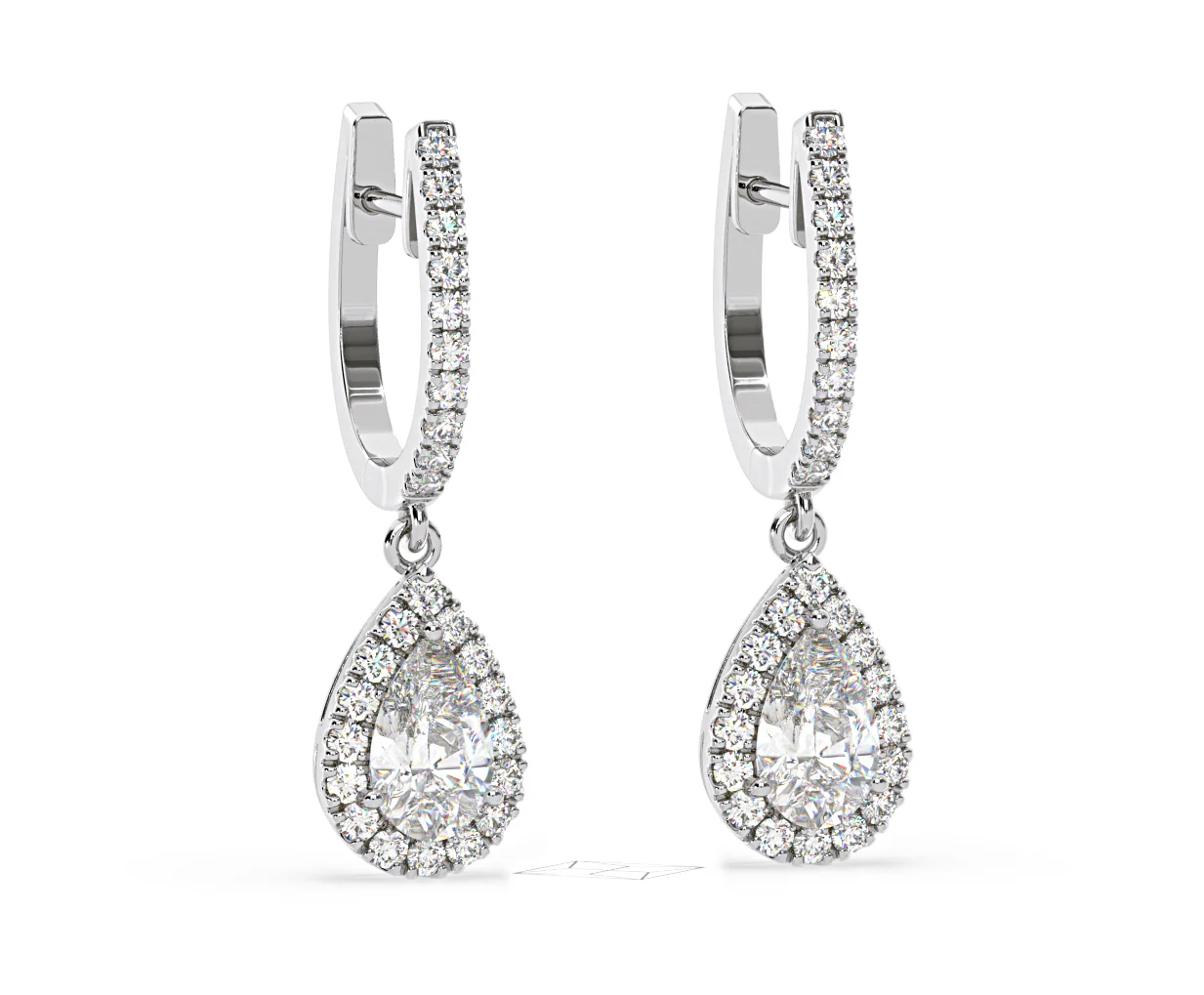 Diana Pear Lab Diamond Halo Drop Earrings 2.60ct in 18K White Gold F/VS1 - Image 82