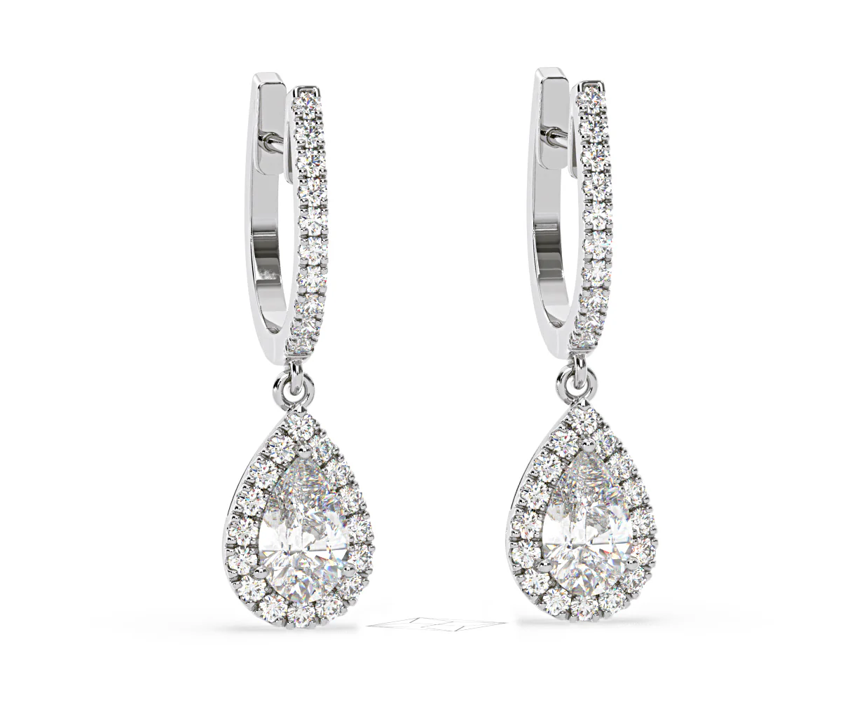 Diana Pear Lab Diamond Halo Drop Earrings 2.60ct in 18K White Gold F/VS1 - Image 83