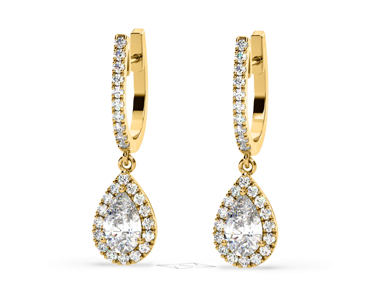 Diana Pear Lab Diamond Halo Drop Earrings 2.60ct in 18K Yellow Gold F/VS1 - Image 10