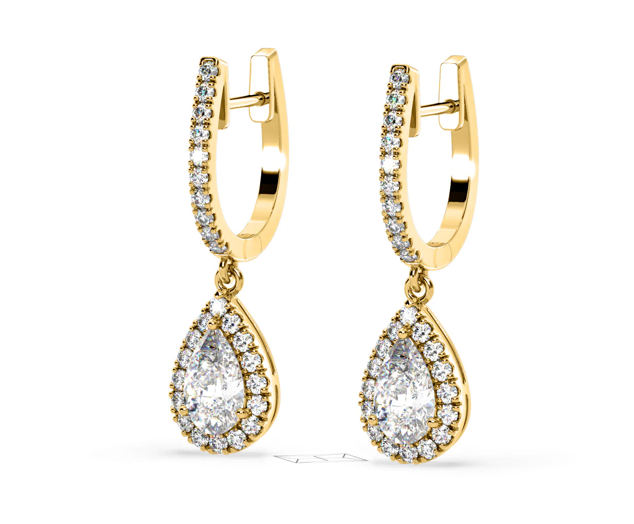 Diana Pear Lab Diamond Halo Drop Earrings 2.60ct in 18K Yellow Gold F/VS1 - Image 13