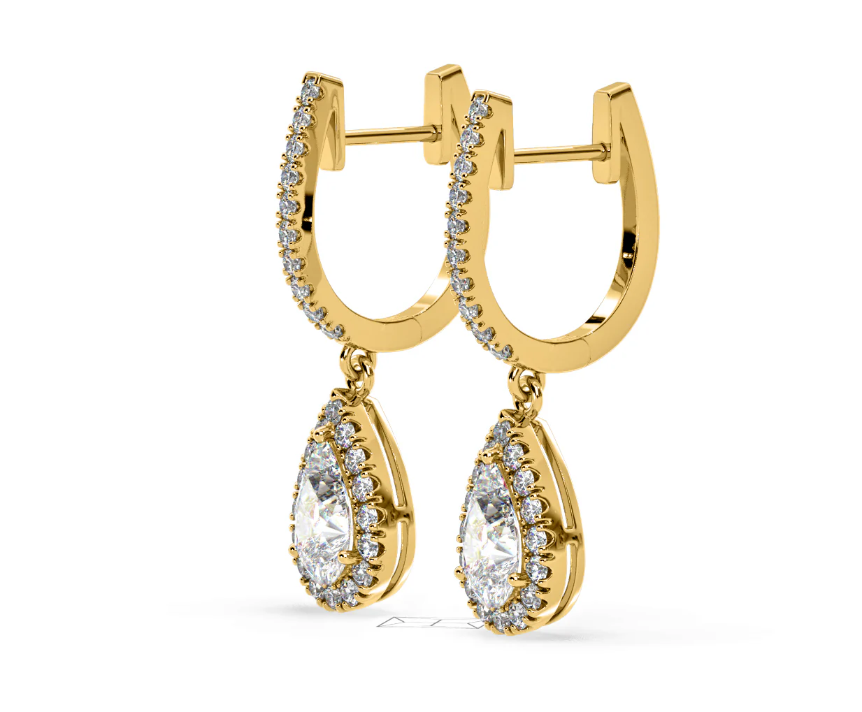 Diana Pear Lab Diamond Halo Drop Earrings 2.60ct in 18K Yellow Gold F/VS1 - Image 19
