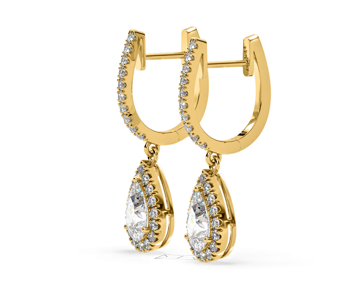 Diana Pear Lab Diamond Halo Drop Earrings 2.60ct in 18K Yellow Gold F/VS1 - Image 20