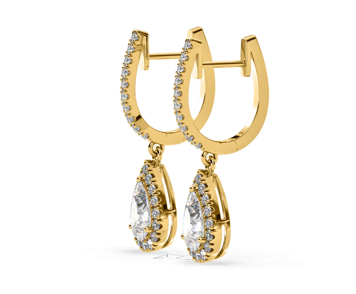 Diana Pear Lab Diamond Halo Drop Earrings 2.60ct in 18K Yellow Gold F/VS1 - Image 21