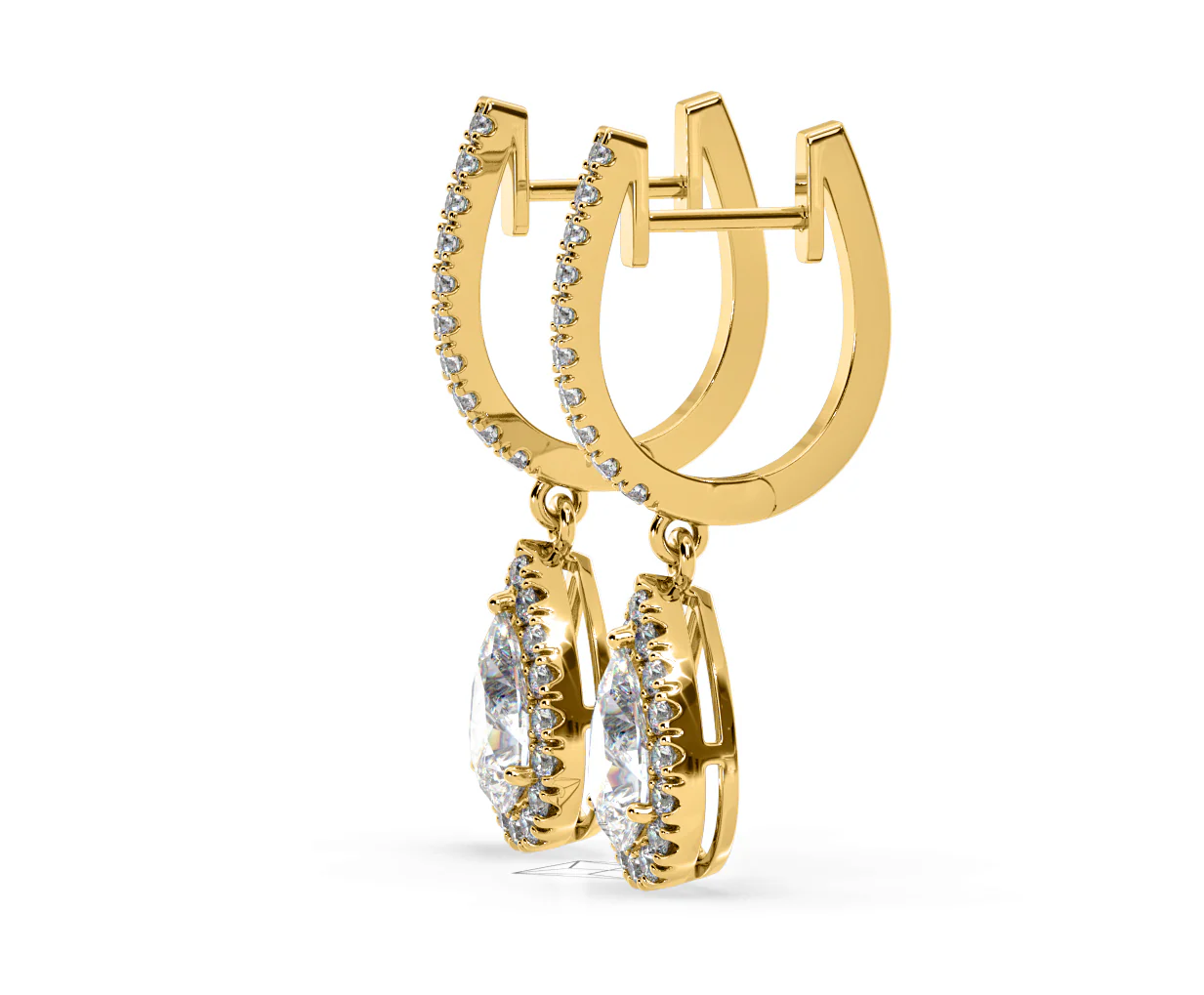 Diana Pear Lab Diamond Halo Drop Earrings 2.60ct in 18K Yellow Gold F/VS1 - Image 23