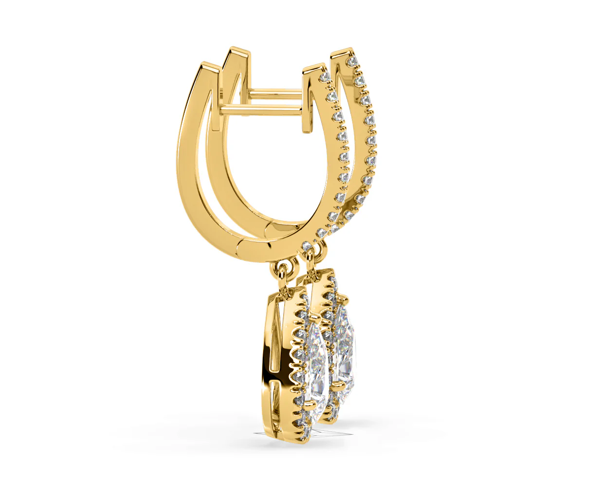 Diana Pear Lab Diamond Halo Drop Earrings 2.60ct in 18K Yellow Gold F/VS1 - Image 68
