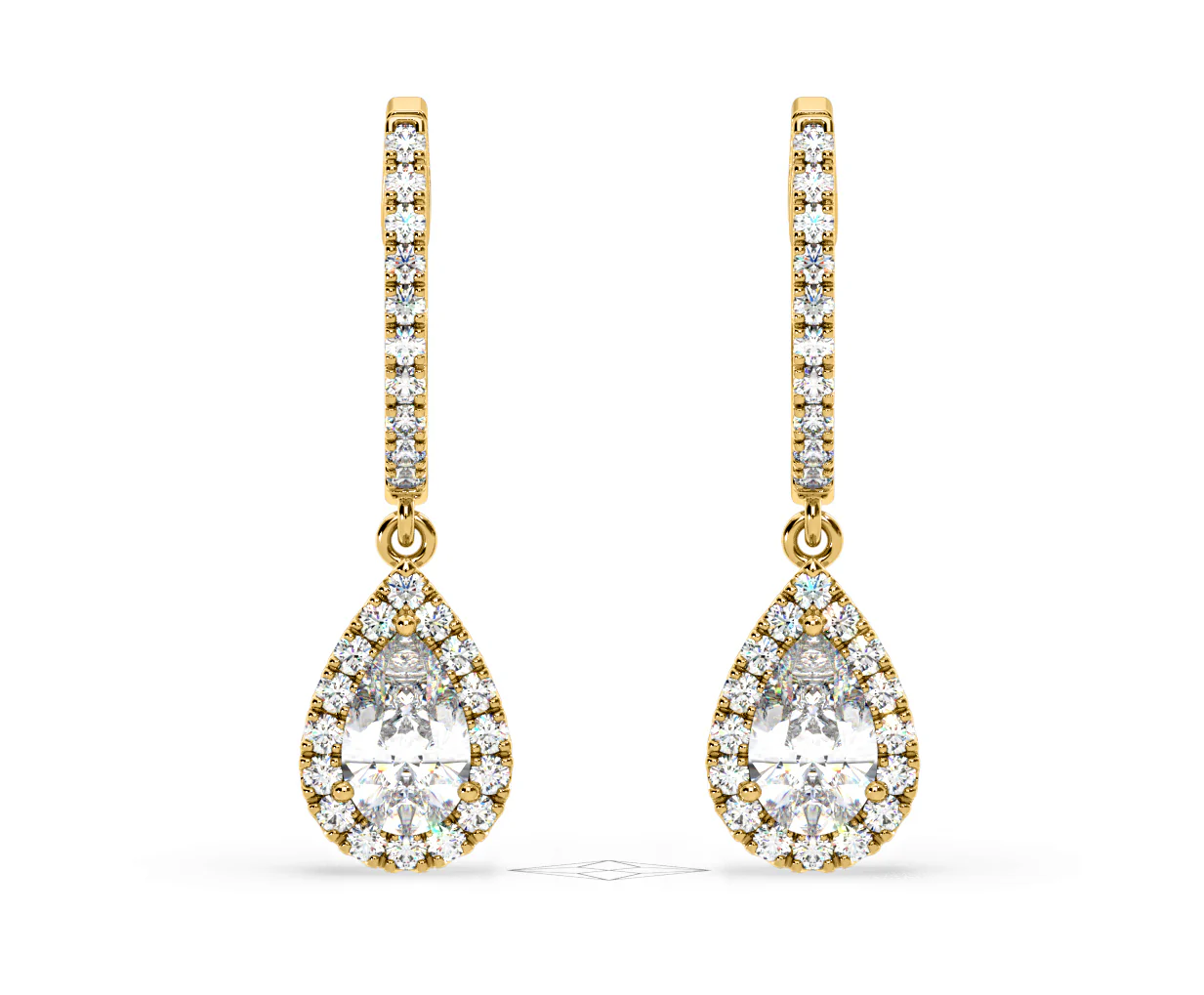 Diana Pear Lab Diamond Halo Drop Earrings 2.60ct in 18K Yellow Gold F/VS1 - Image 7