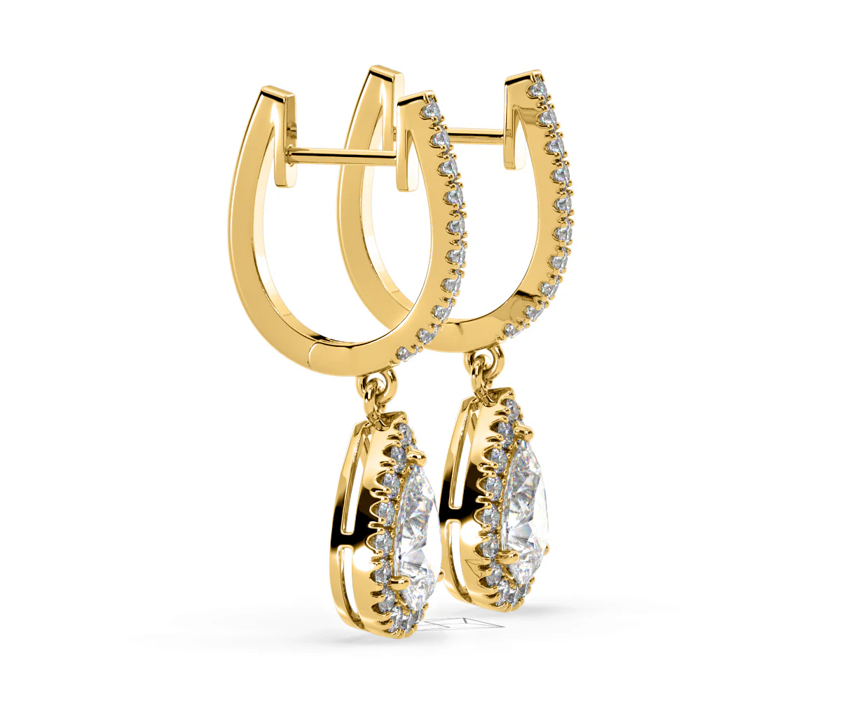 Diana Pear Lab Diamond Halo Drop Earrings 2.60ct in 18K Yellow Gold F/VS1 - Image 71