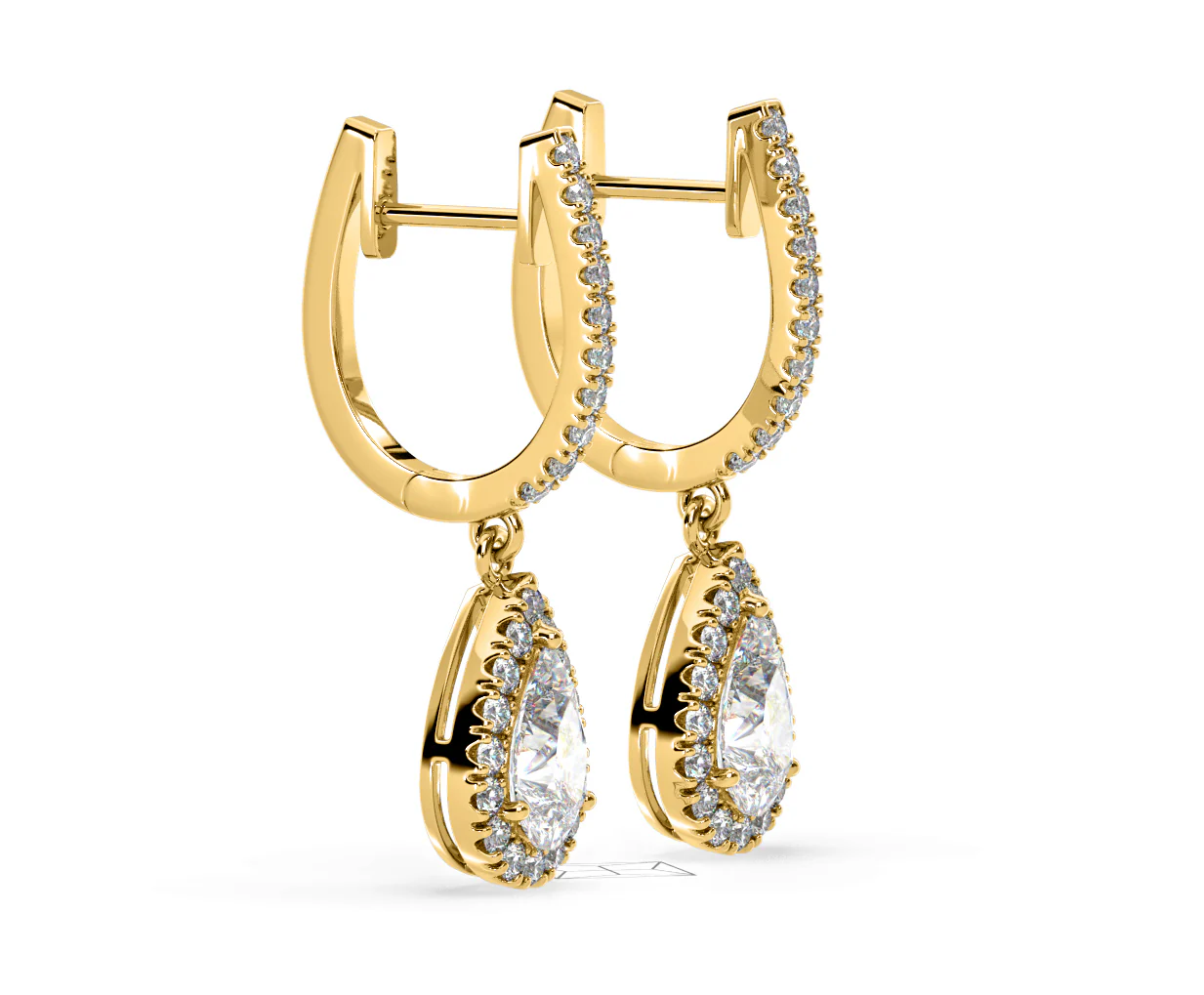 Diana Pear Lab Diamond Halo Drop Earrings 2.60ct in 18K Yellow Gold F/VS1 - Image 73