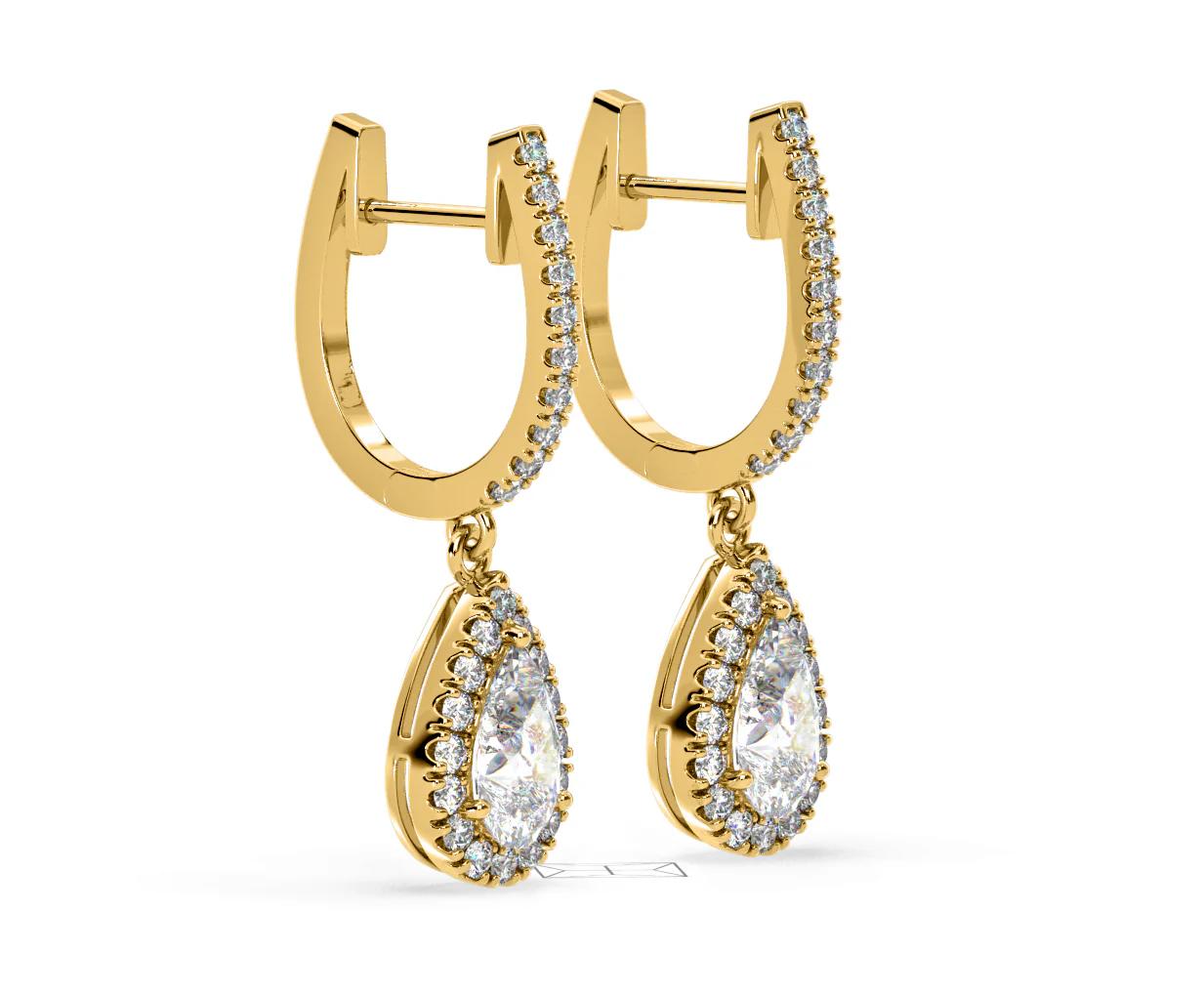 Diana Pear Lab Diamond Halo Drop Earrings 2.60ct in 18K Yellow Gold F/VS1 - Image 75
