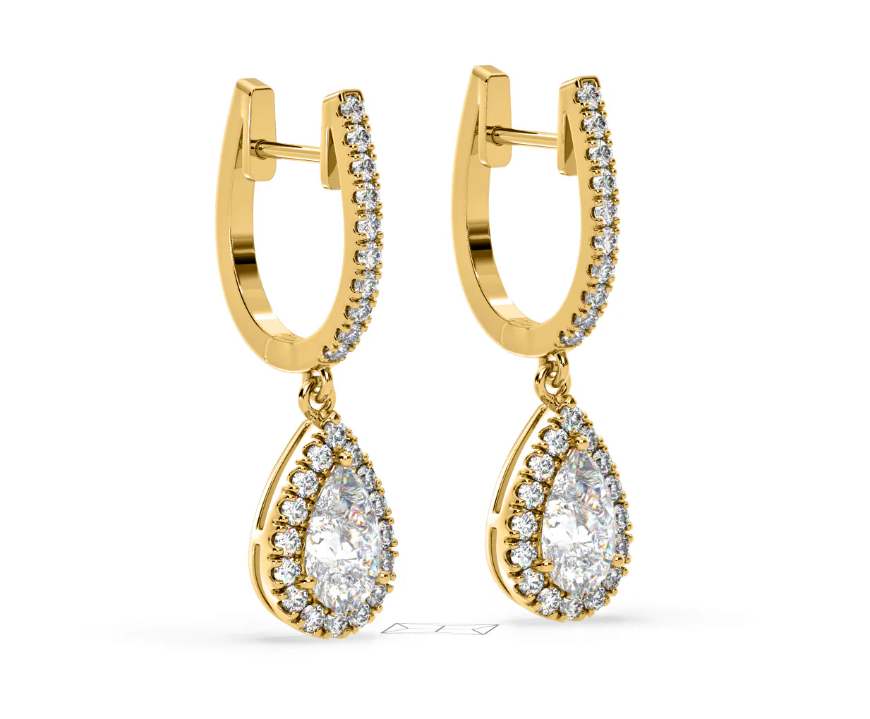 Diana Pear Lab Diamond Halo Drop Earrings 2.60ct in 18K Yellow Gold F/VS1 - Image 78