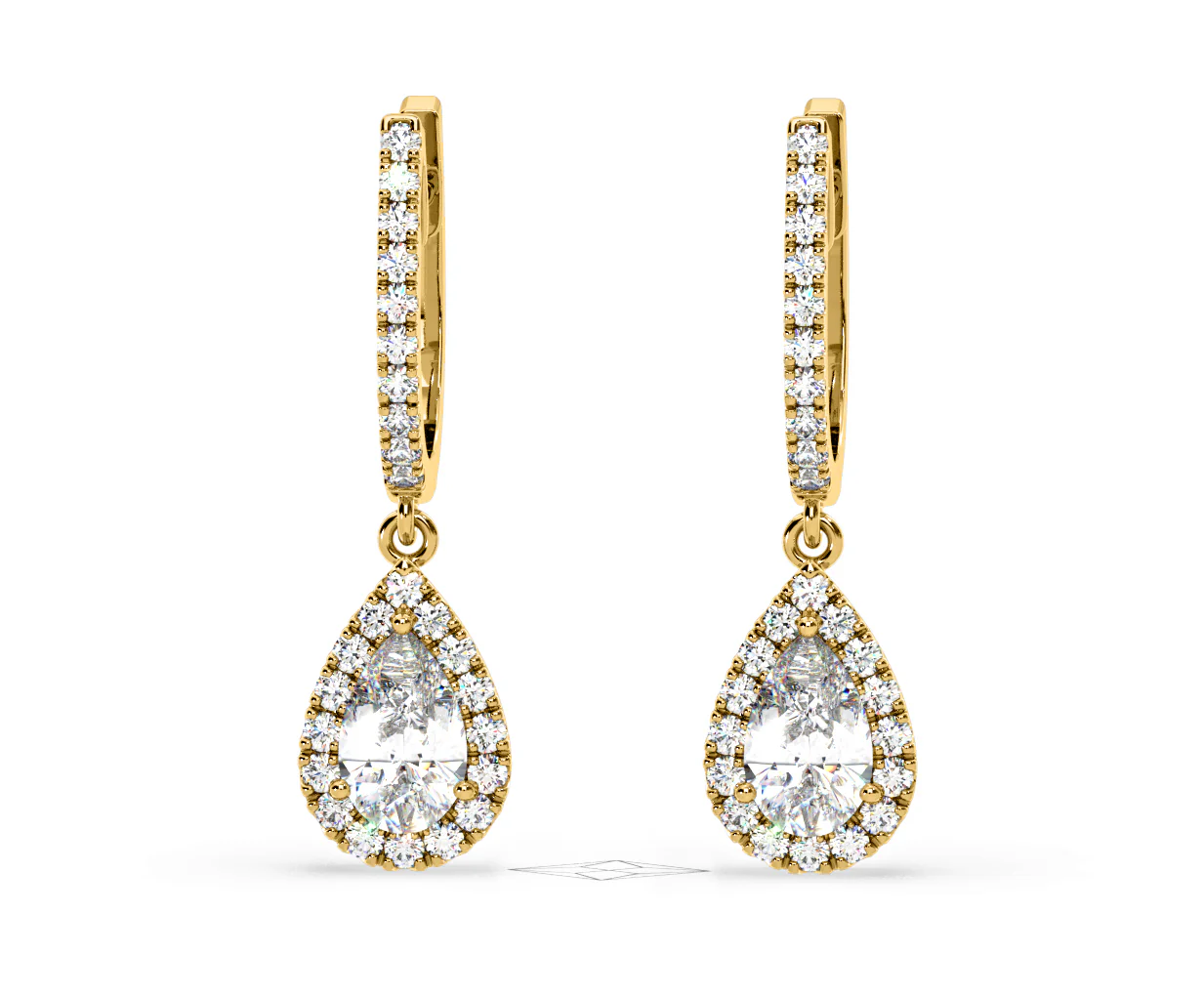 Diana Pear Lab Diamond Halo Drop Earrings 2.60ct in 18K Yellow Gold F/VS1 - Image 8