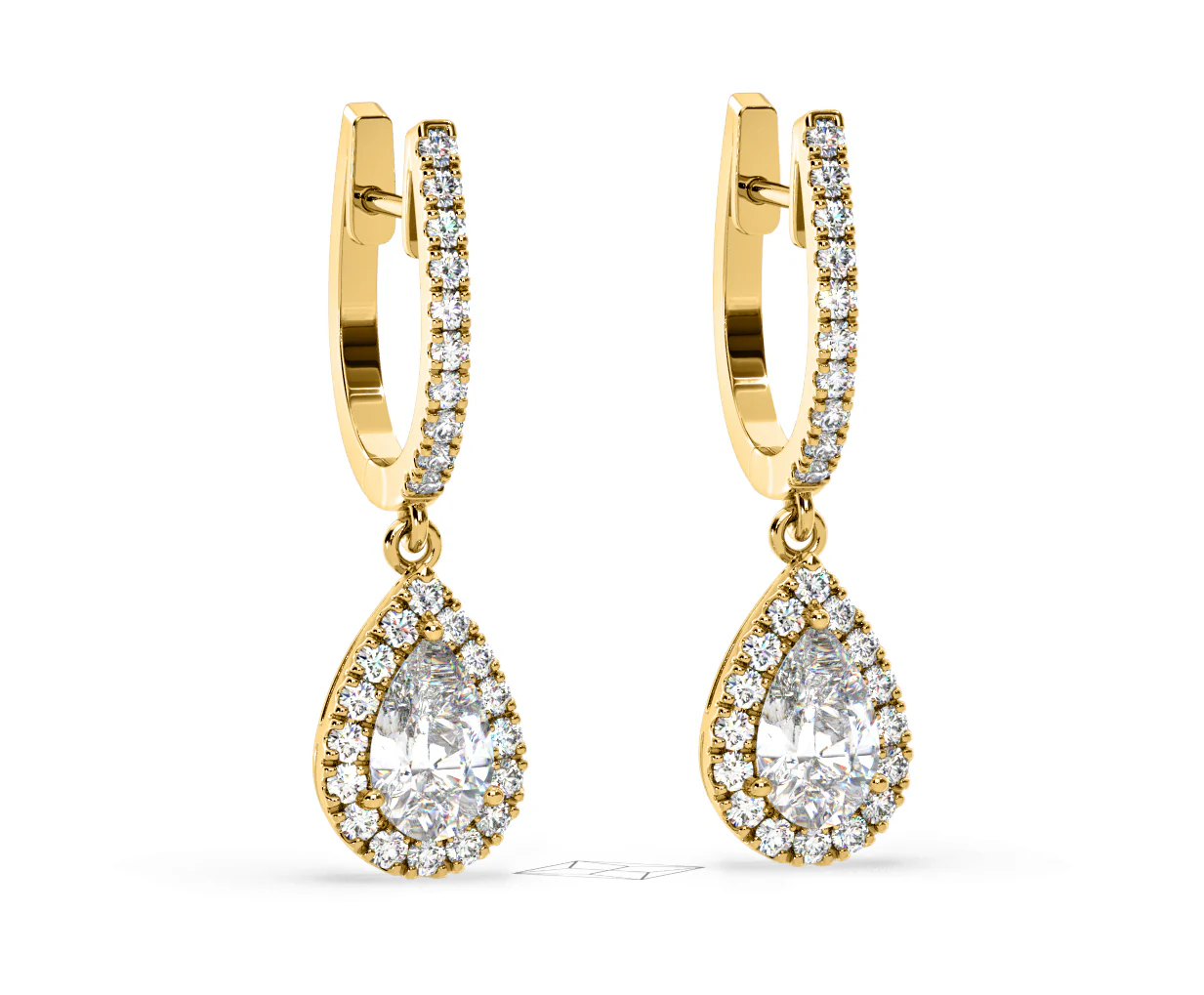 Diana Pear Lab Diamond Halo Drop Earrings 2.60ct in 18K Yellow Gold F/VS1 - Image 82