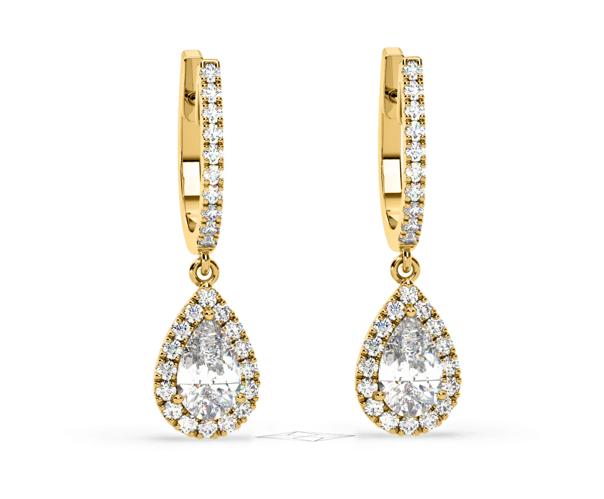 Diana Pear Lab Diamond Halo Drop Earrings 2.60ct in 18K Yellow Gold F/VS1 - Image 84