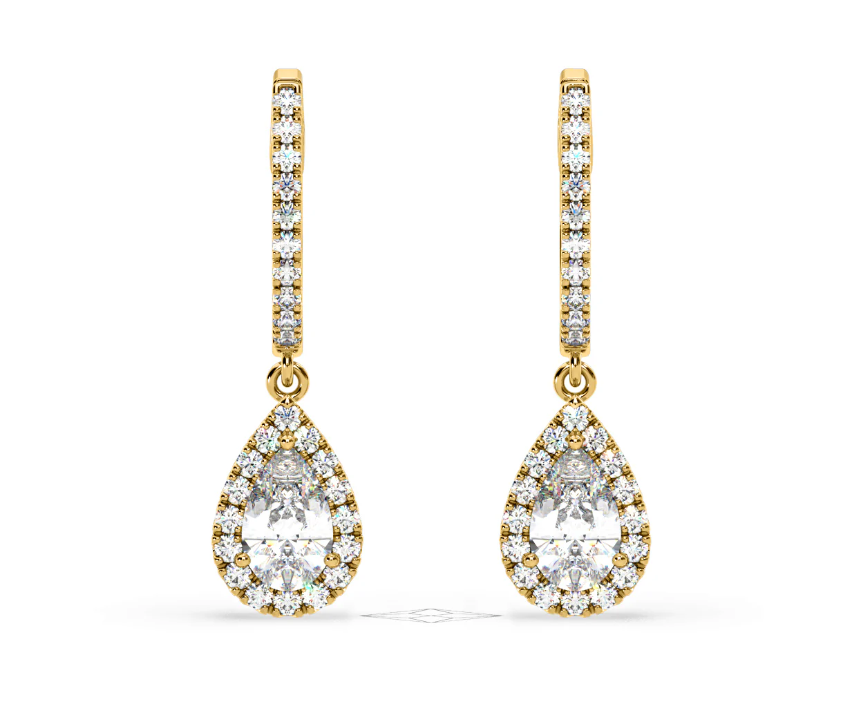 Diana Pear Lab Diamond Halo Drop Earrings 2.60ct in 18K Yellow Gold F/VS1 - Image 86