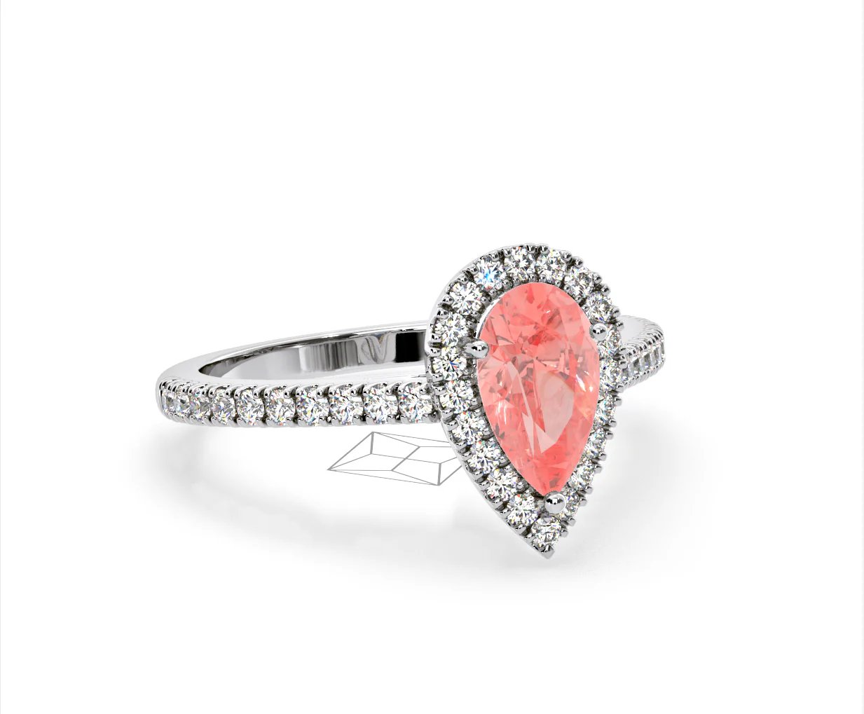 Diana Pink Lab Diamond Pear Halo Ring 1.60ct in 18K White Gold - Elara Collection - Image 82