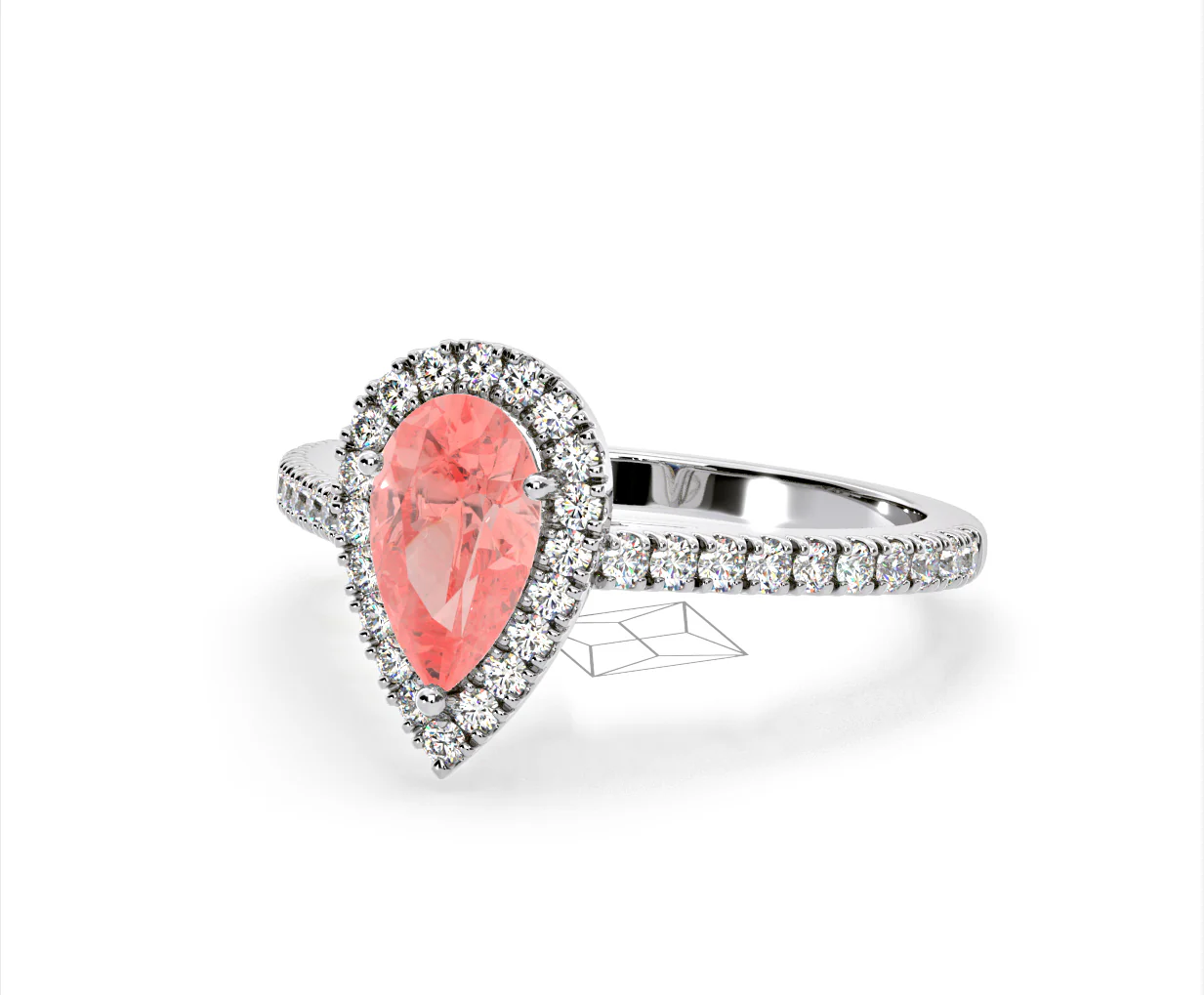 Diana Pink Lab Diamond Pear Halo Ring 1.60ct in Platinum - Elara Collection - Image 13