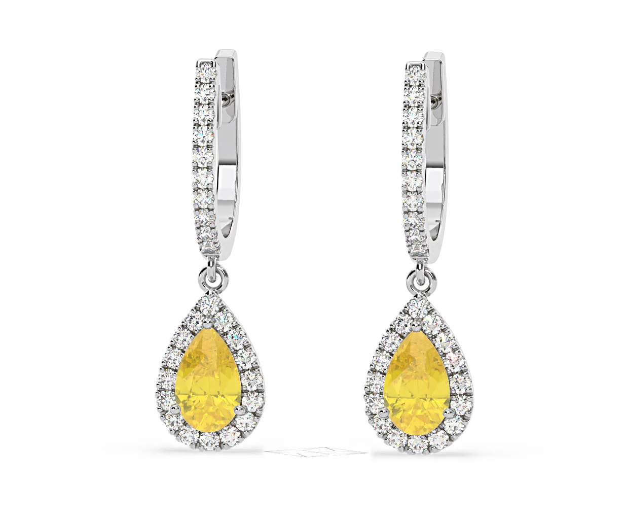 Diana Yellow Lab Diamond 1.48ct Pear Halo Drop Earrings in 18K White Gold - Elara Collection - Image 10