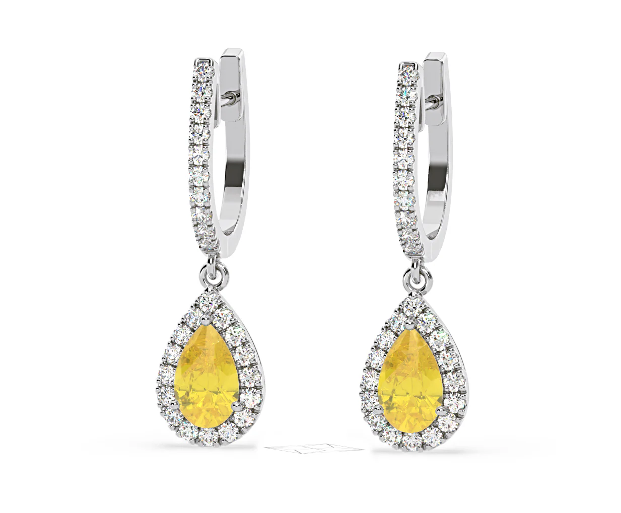 Diana Yellow Lab Diamond 1.48ct Pear Halo Drop Earrings in 18K White Gold - Elara Collection - Image 11