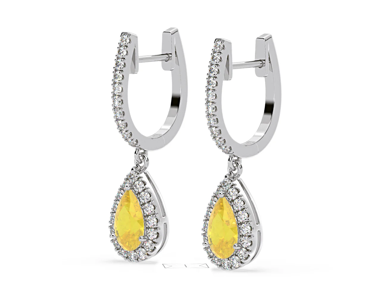 Diana Yellow Lab Diamond 1.48ct Pear Halo Drop Earrings in 18K White Gold - Elara Collection - Image 17