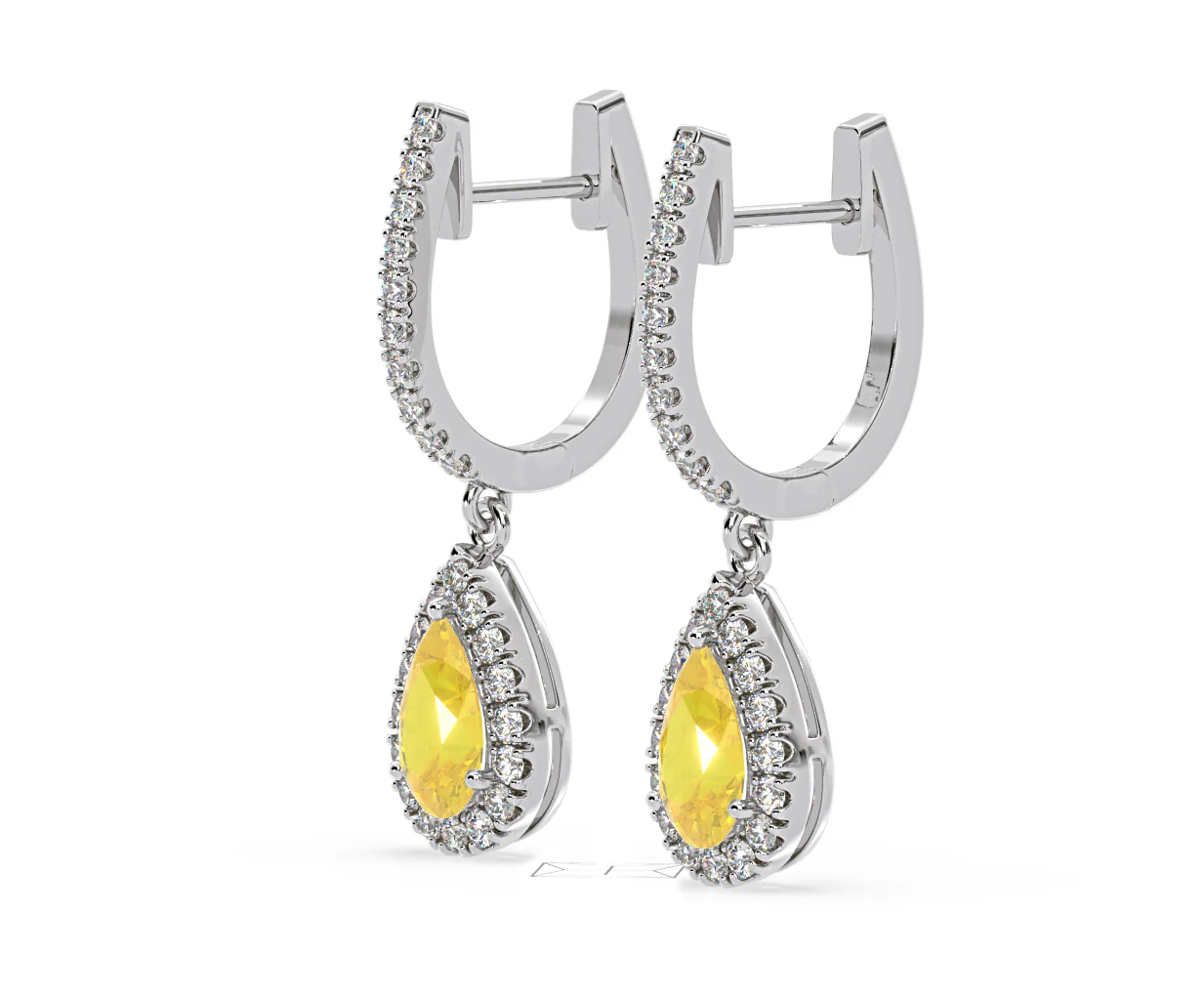 Diana Yellow Lab Diamond 1.48ct Pear Halo Drop Earrings in 18K White Gold - Elara Collection - Image 19