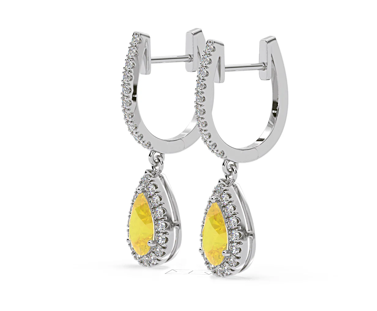 Diana Yellow Lab Diamond 1.48ct Pear Halo Drop Earrings in 18K White Gold - Elara Collection - Image 20