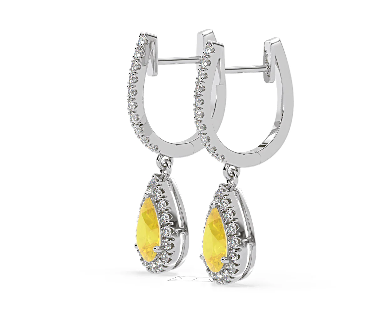 Diana Yellow Lab Diamond 1.48ct Pear Halo Drop Earrings in 18K White Gold - Elara Collection - Image 21