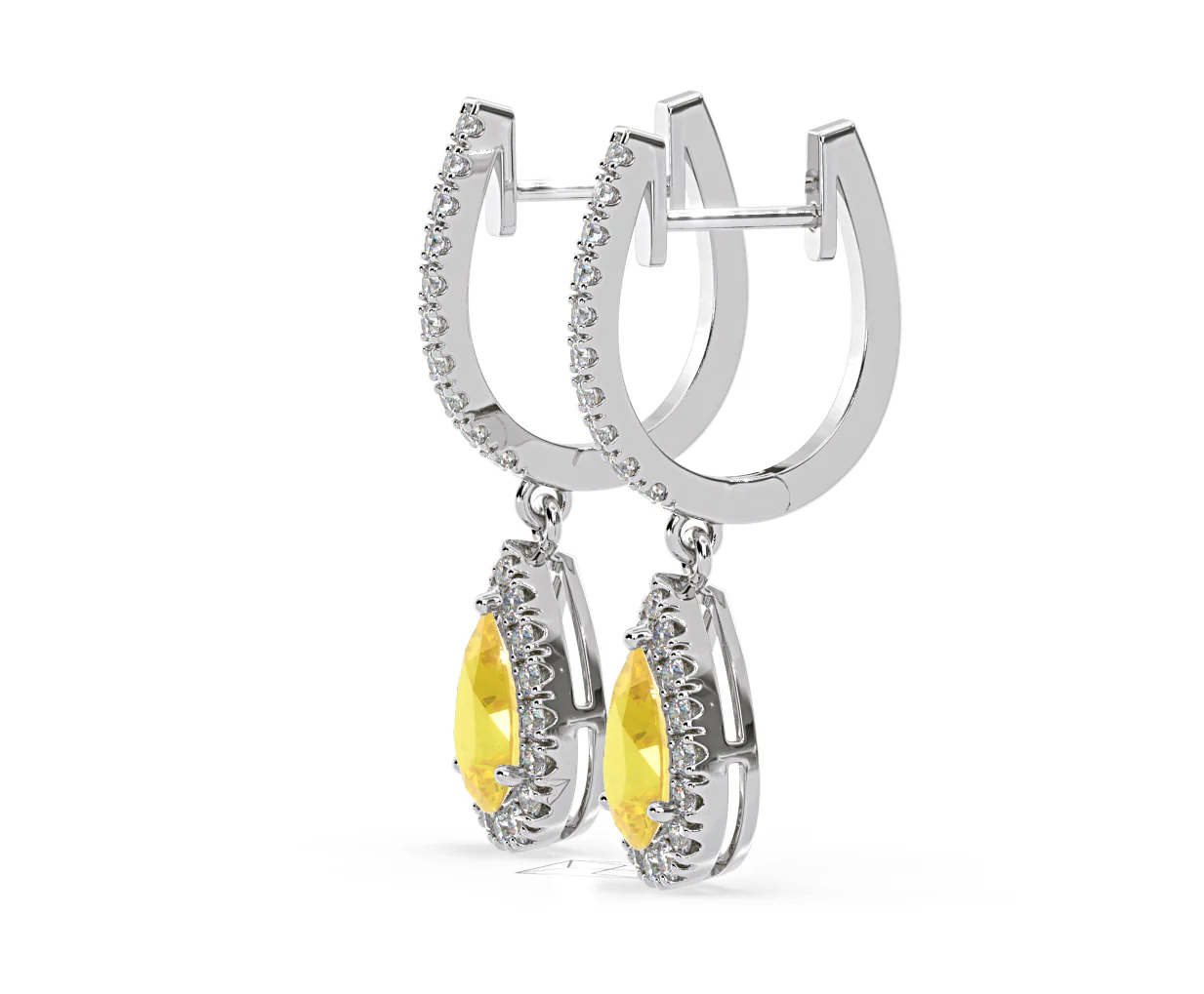 Diana Yellow Lab Diamond 1.48ct Pear Halo Drop Earrings in 18K White Gold - Elara Collection - Image 23