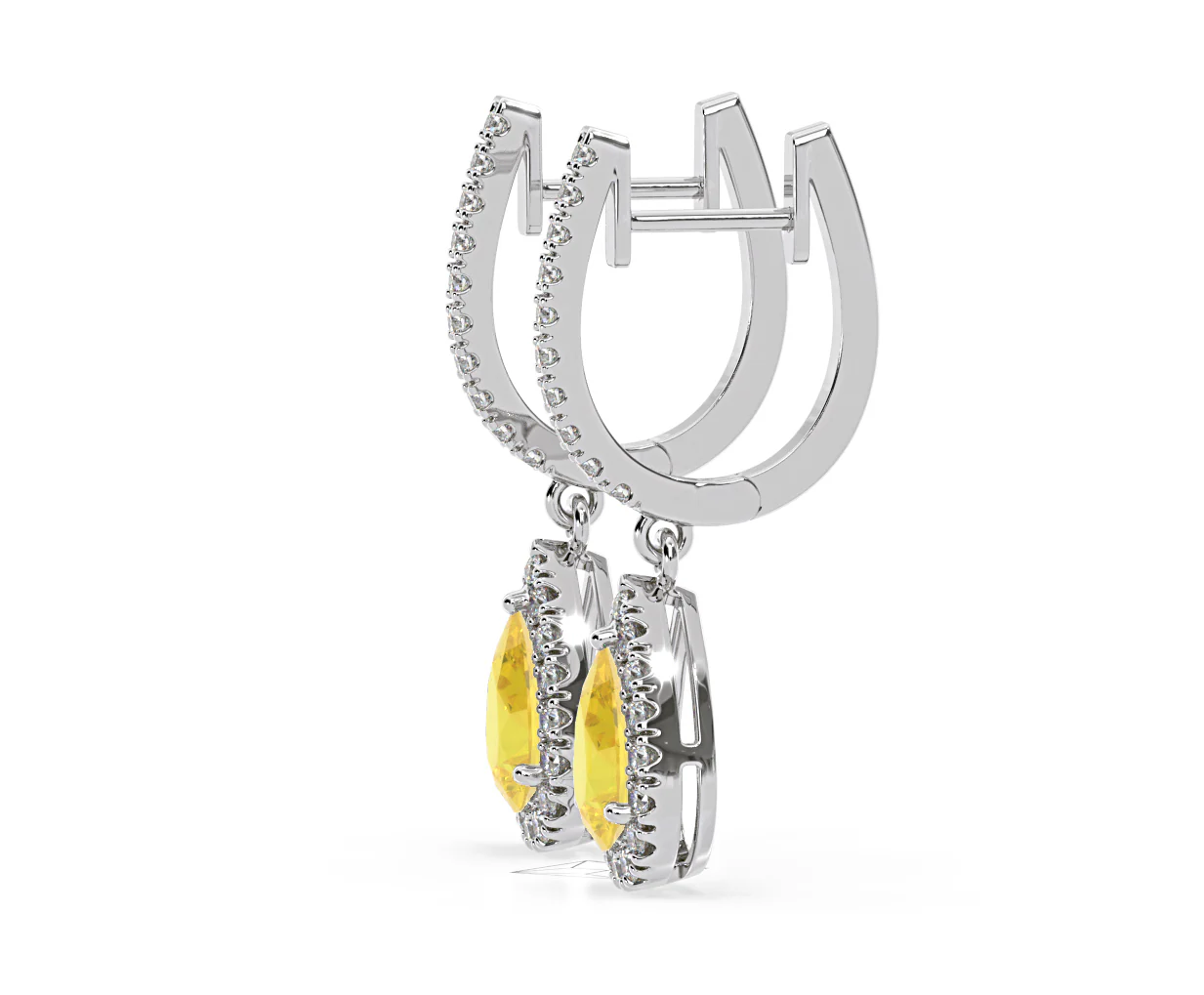 Diana Yellow Lab Diamond 1.48ct Pear Halo Drop Earrings in 18K White Gold - Elara Collection - Image 25