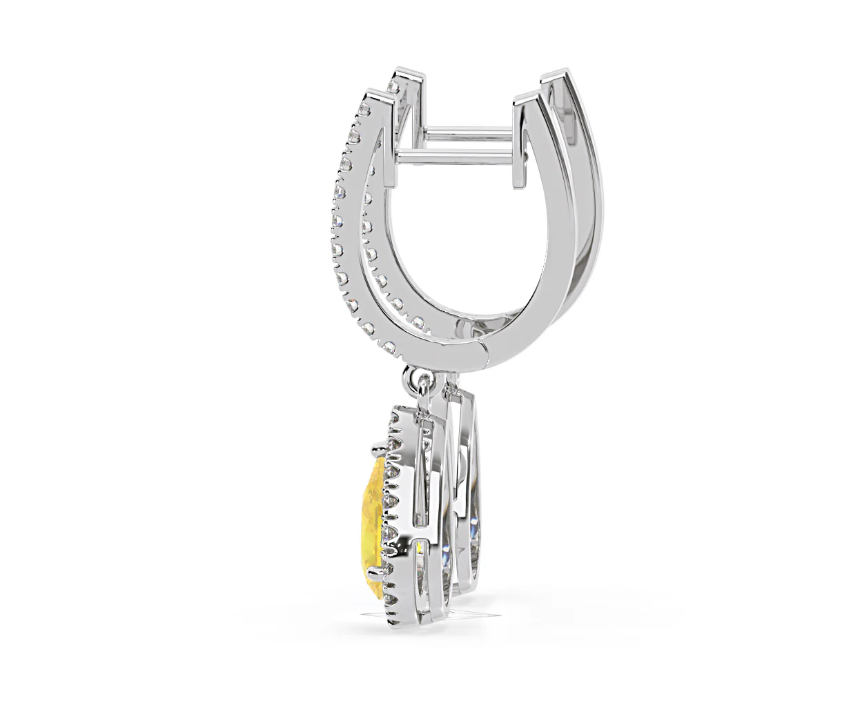 Diana Yellow Lab Diamond 1.48ct Pear Halo Drop Earrings in 18K White Gold - Elara Collection - Image 29